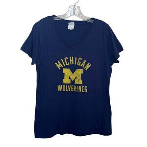 Michigan Wolverines Tshirt Womens Medium Blue New V-Neck Port & Company NCAA
